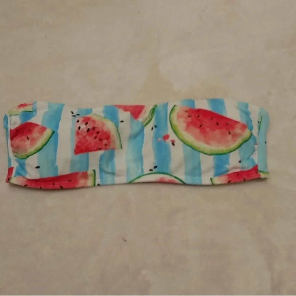 Striped Watermelon Print Bandeau Bikini Top